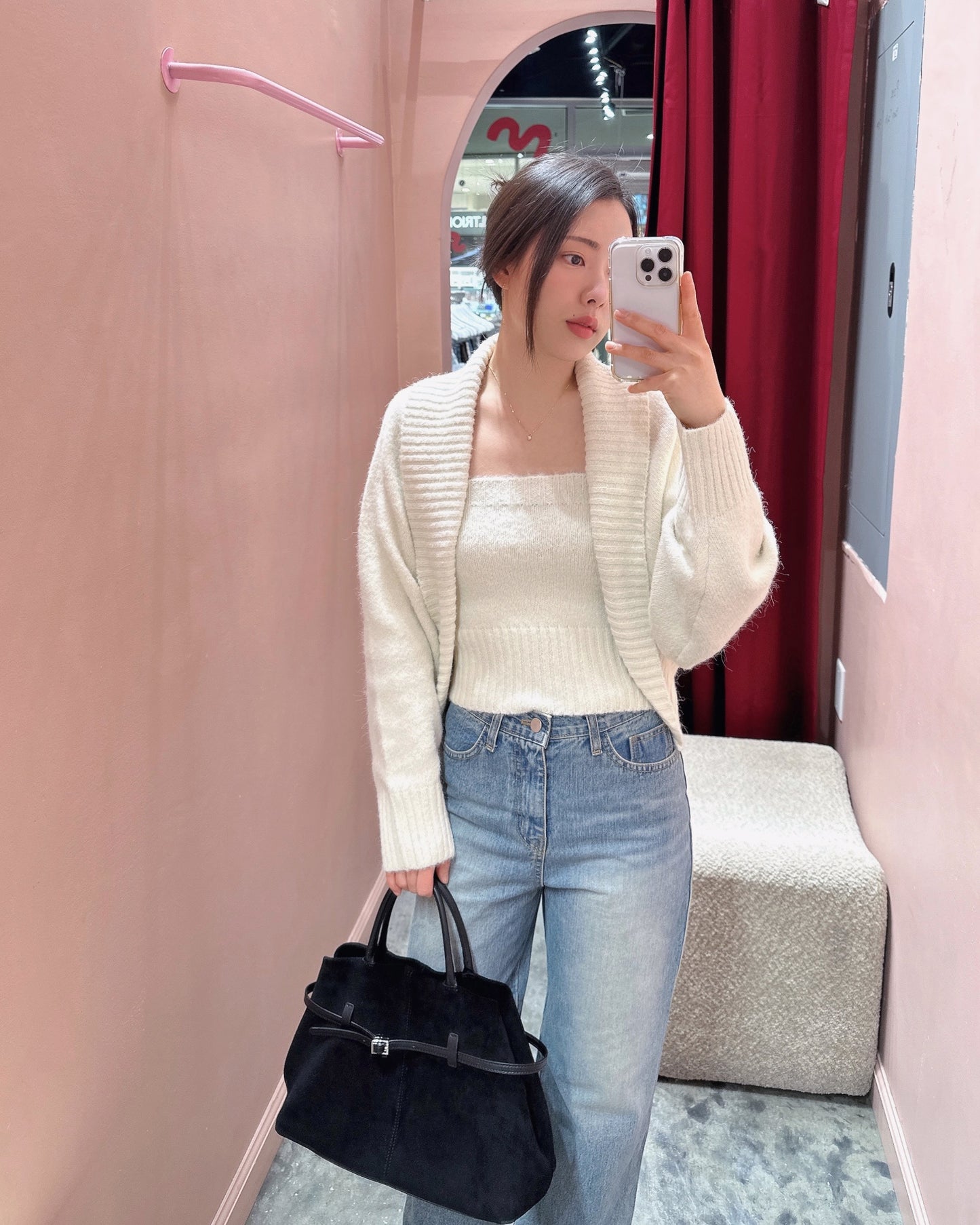 Fuzzy Tube Top Cardigan Set