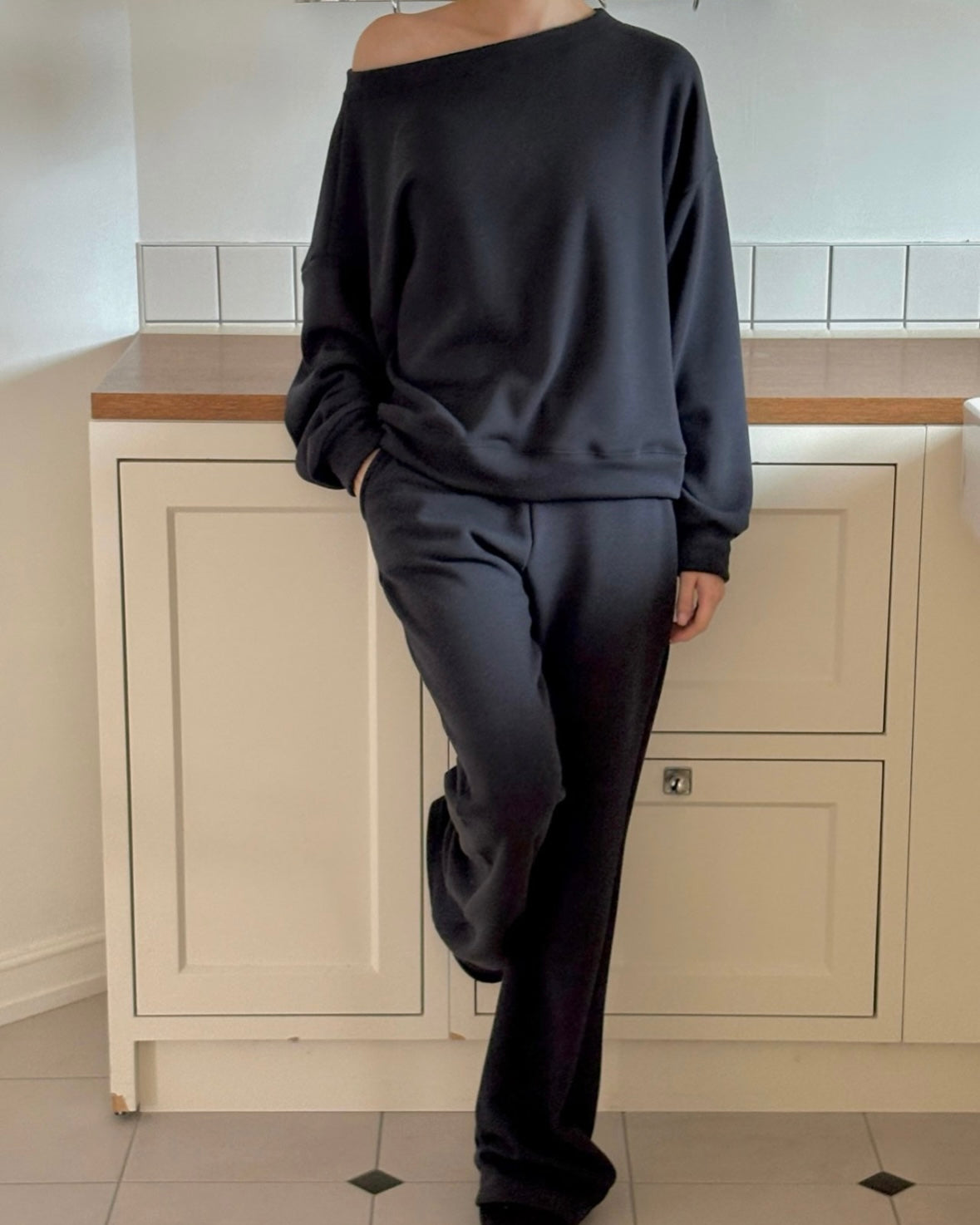 Fleece-Lined Boat Neck Sweatshirt & Pants