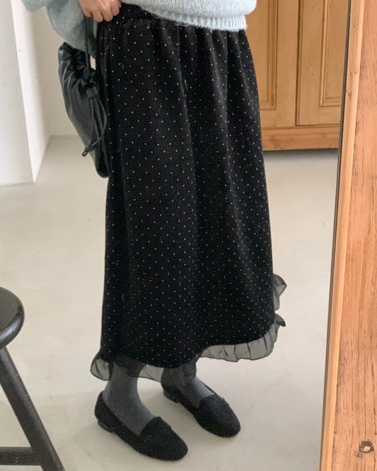 Polka Dot Velvet Midi Skirt