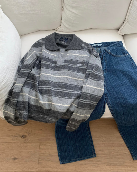 Striped Mohair Polo Sweater