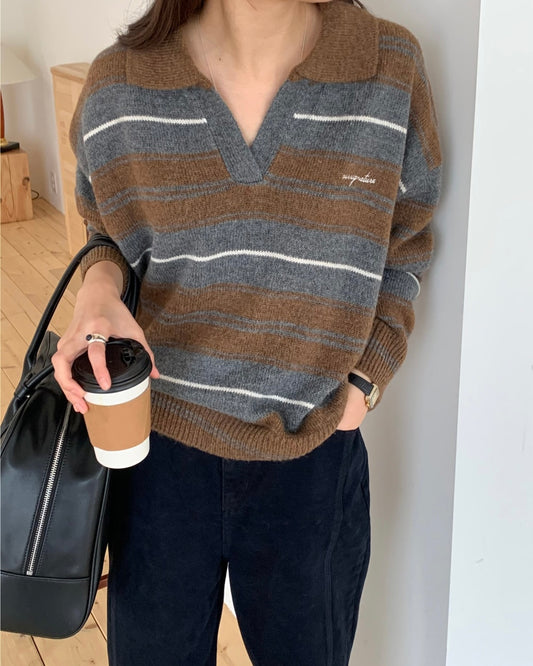 Striped Mohair Polo Sweater