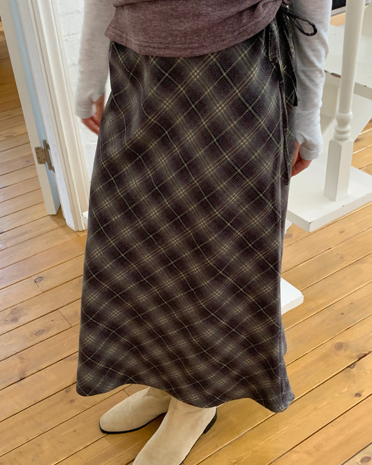 Brushed Plaid Maxi Skirt