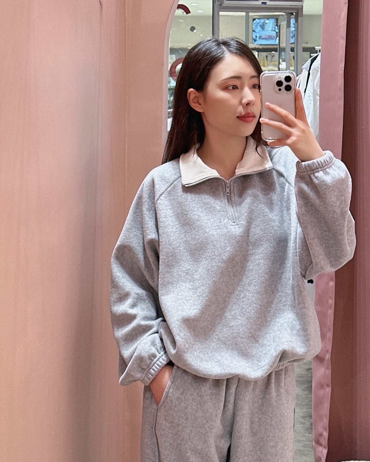 Corduroy Collar Fleece Tracksuit Set