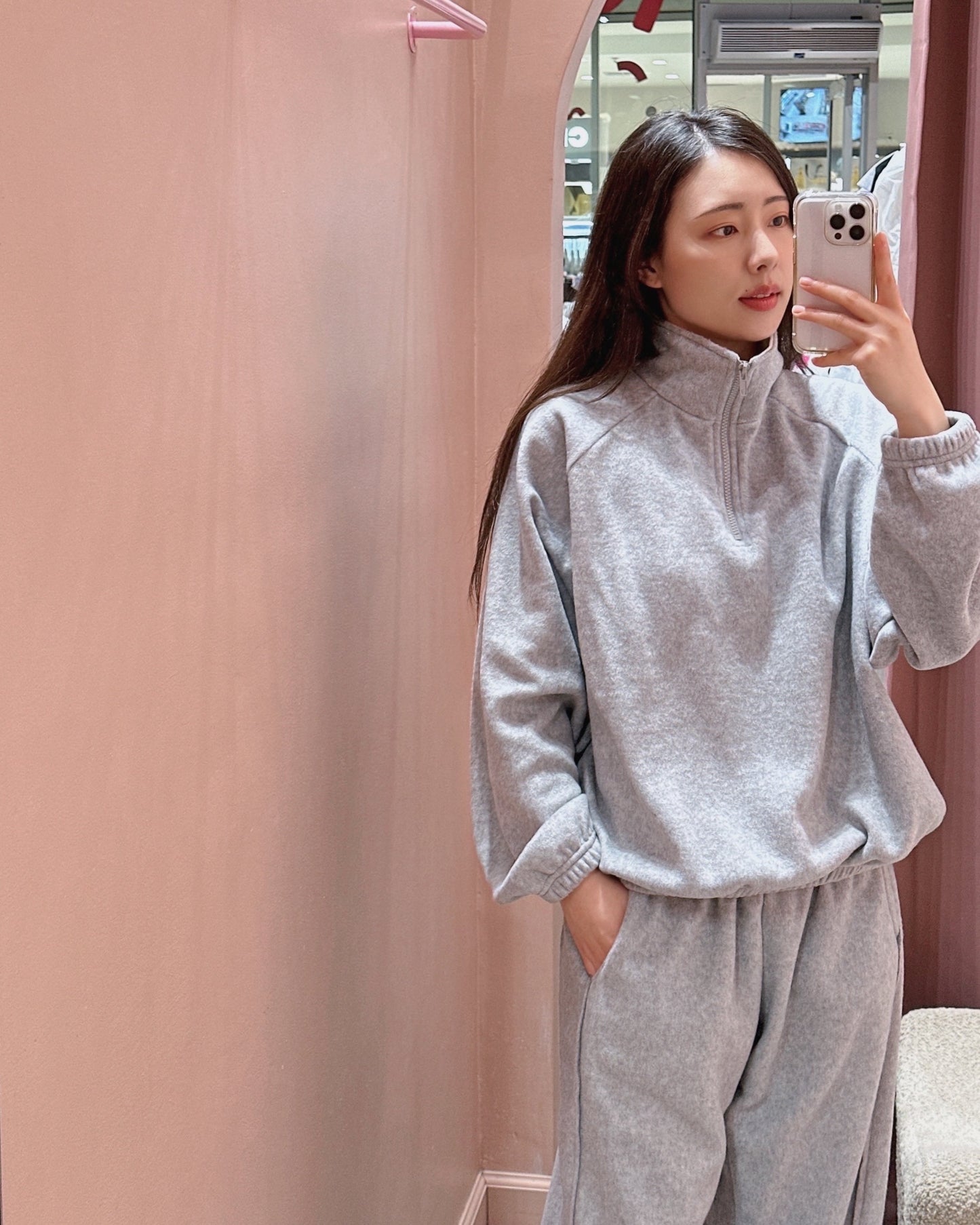 Corduroy Collar Fleece Tracksuit Set