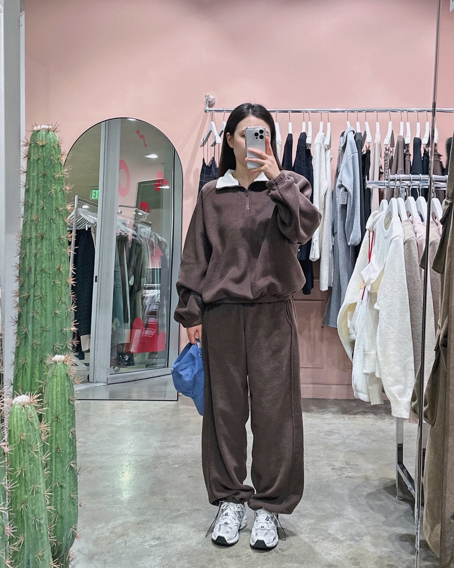 Corduroy Collar Fleece Tracksuit Set