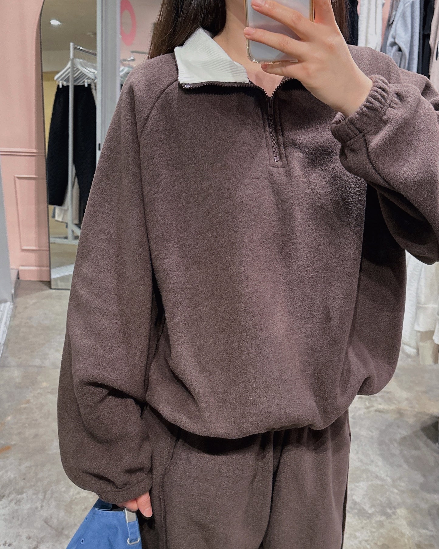 Corduroy Collar Fleece Tracksuit Set