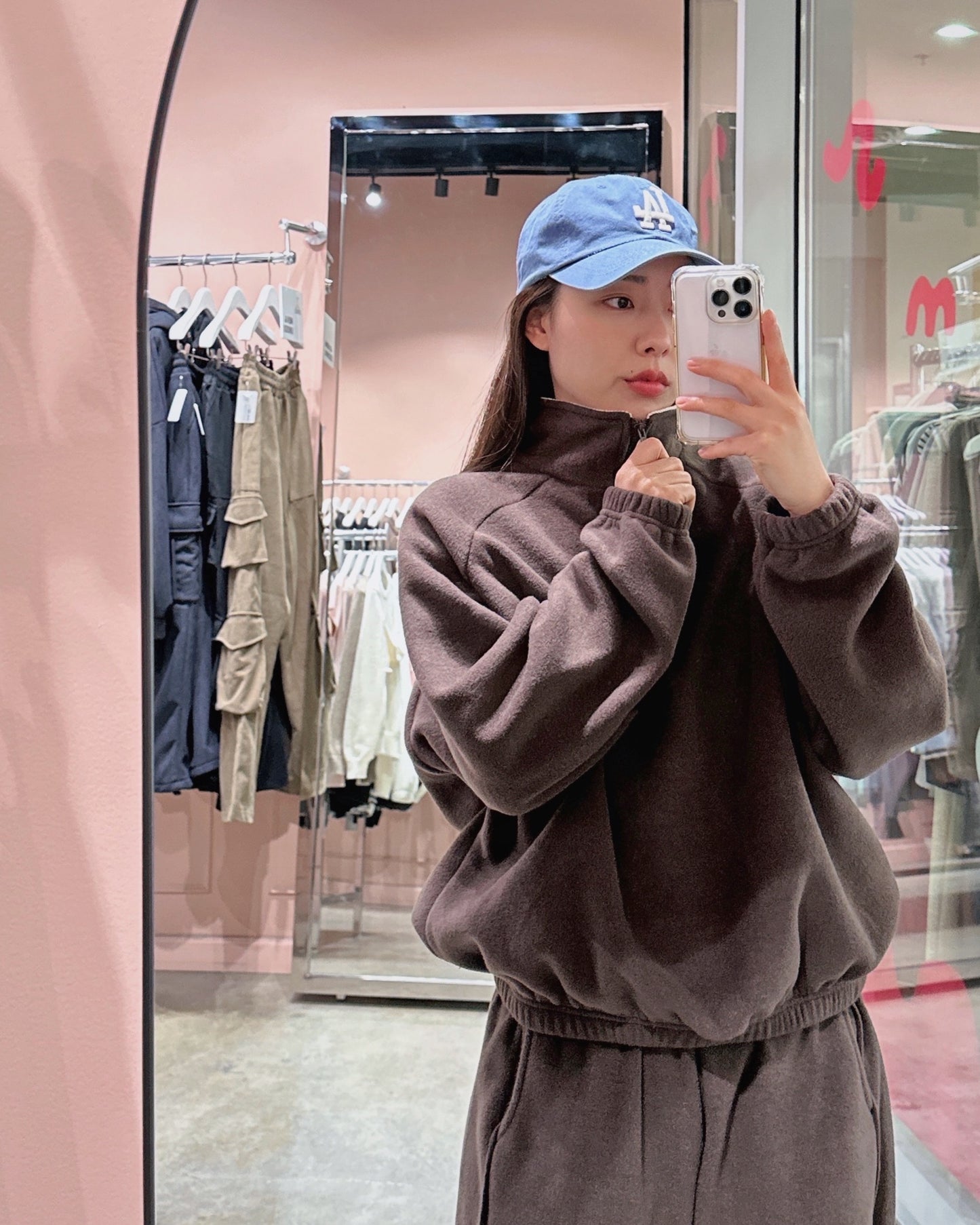 Corduroy Collar Fleece Tracksuit Set