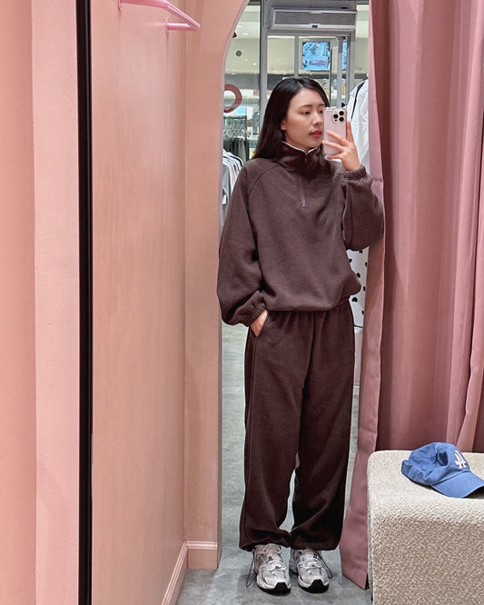 Corduroy Collar Fleece Tracksuit Set