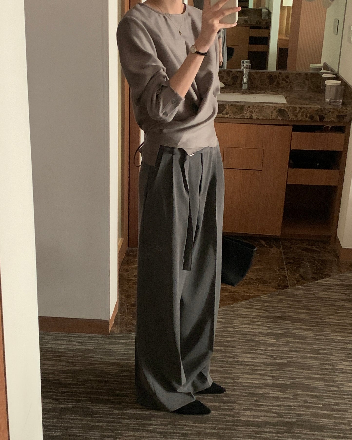 Buckle Tie Wide Leg Trousers