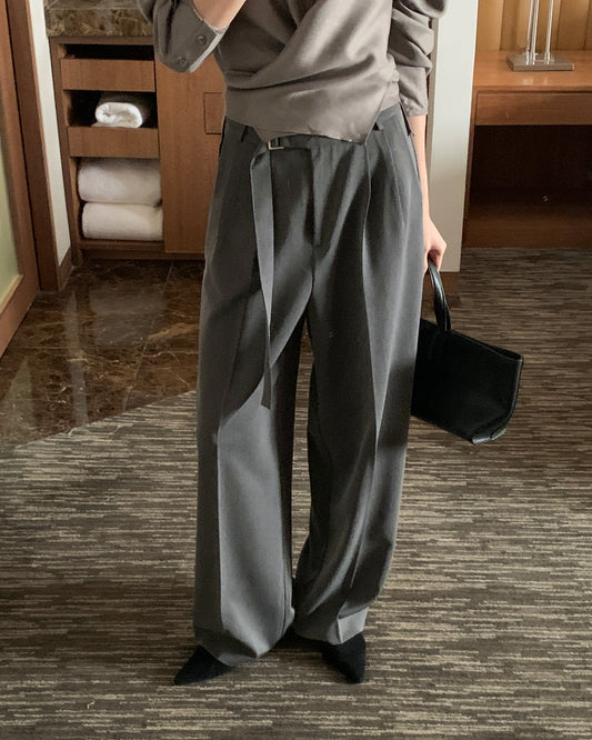 Buckle Tie Wide Leg Trousers