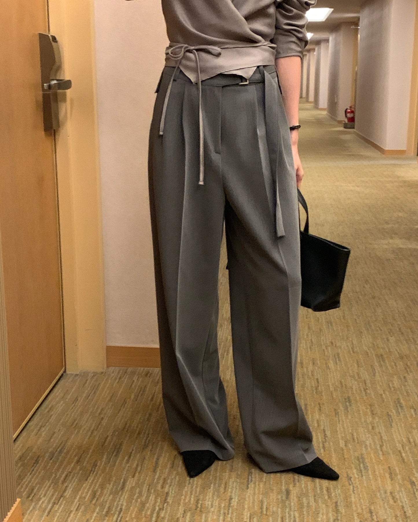 Buckle Tie Wide Leg Trousers