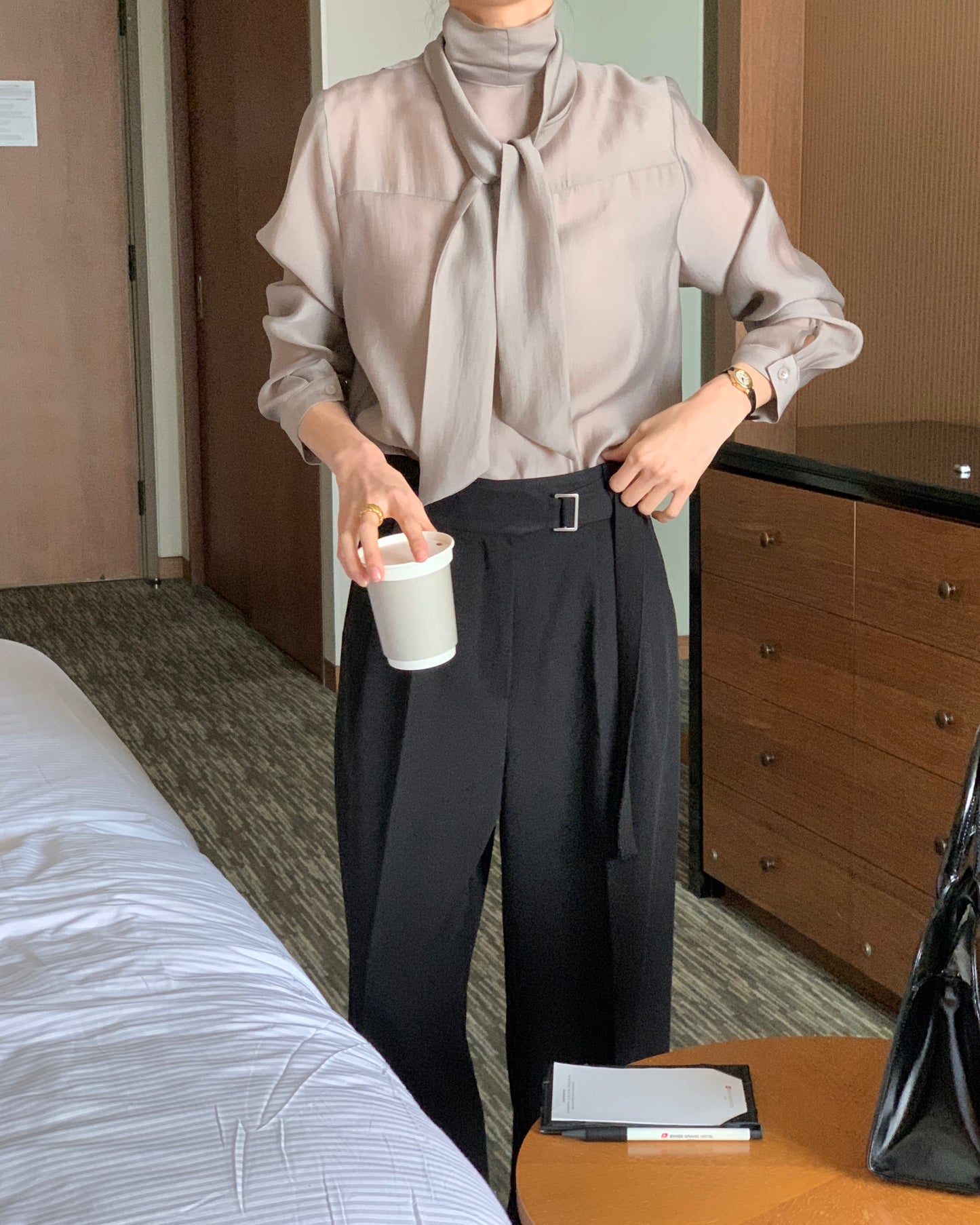 Buckle Tie Wide Leg Trousers