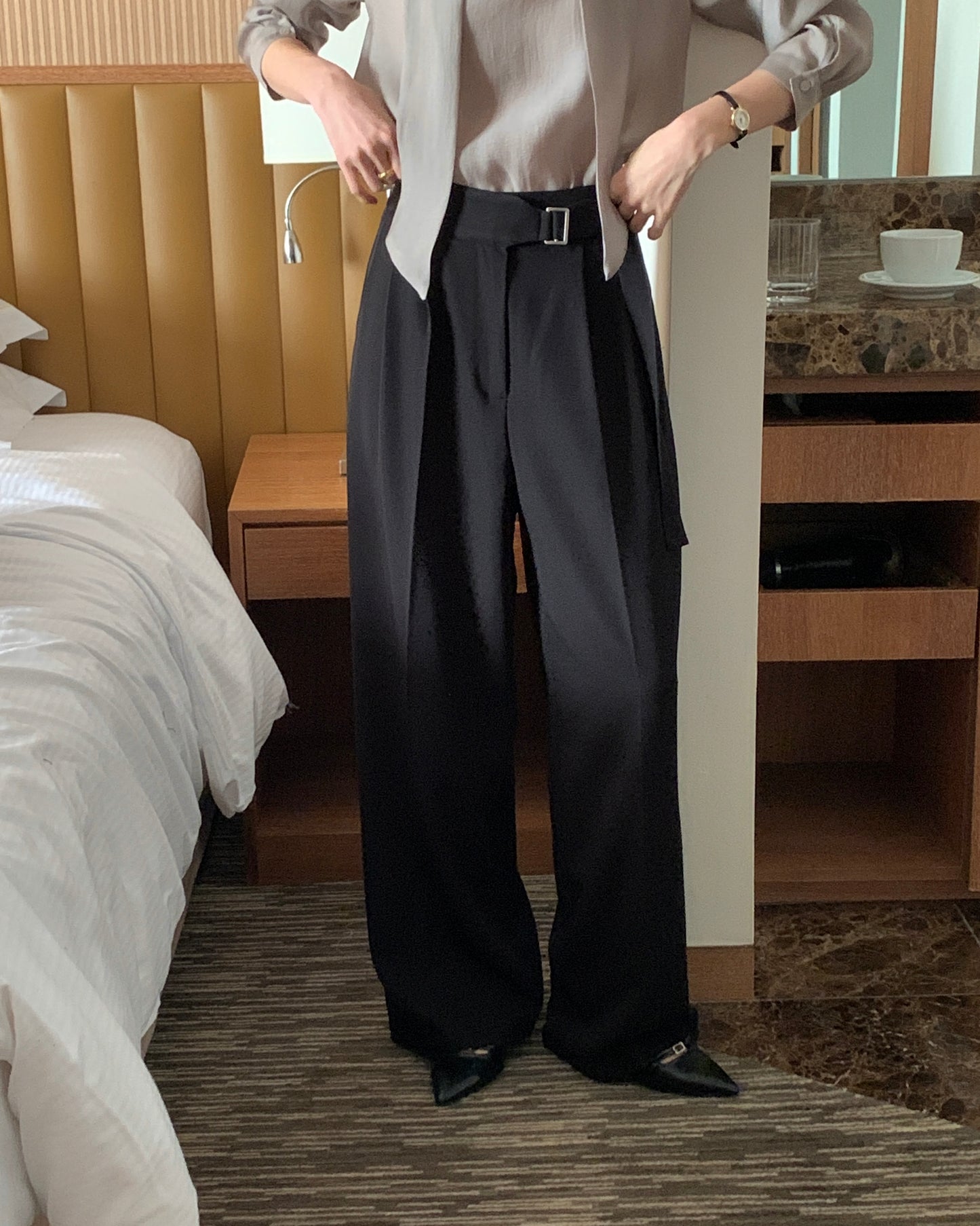 Buckle Tie Wide Leg Trousers