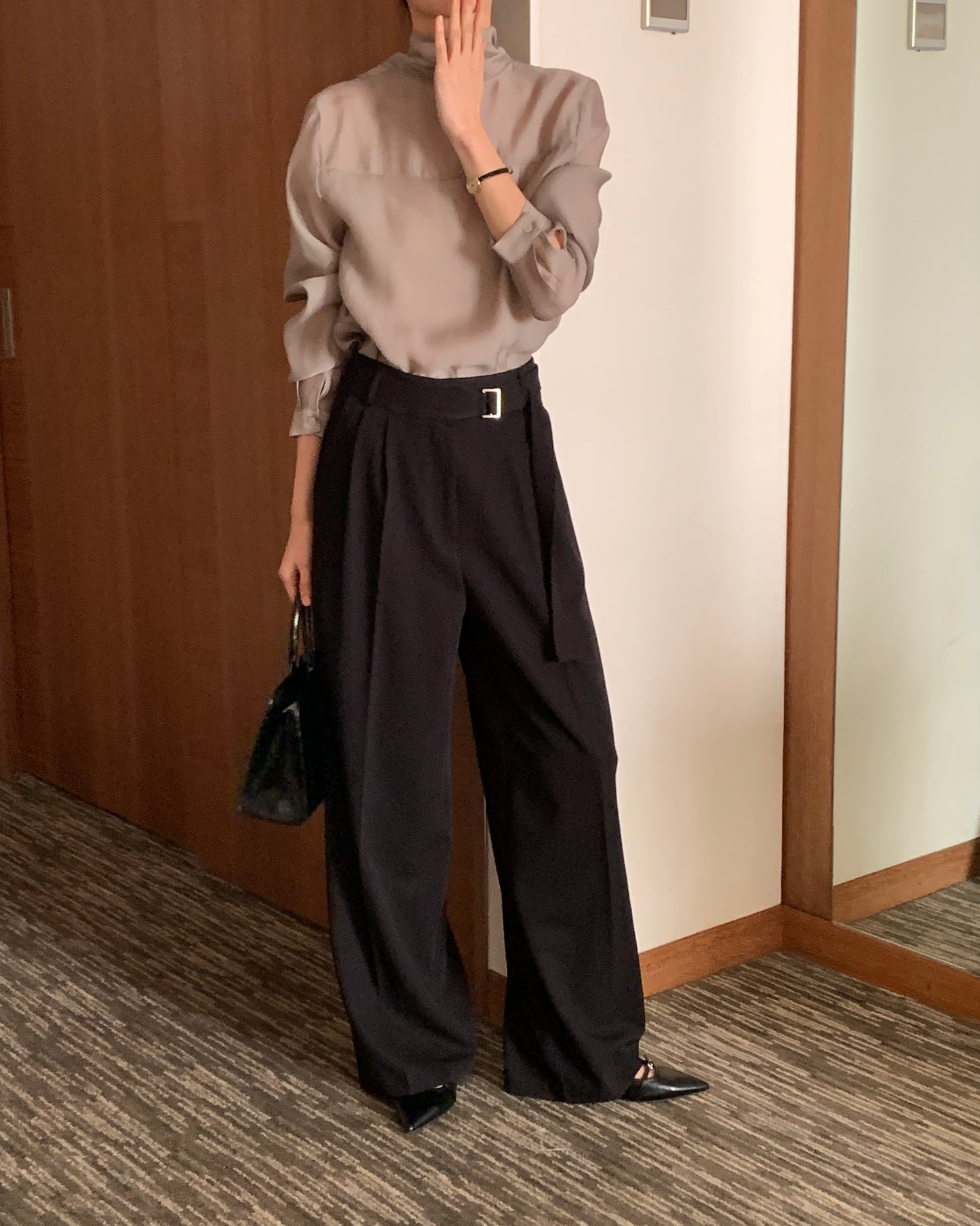 Buckle Tie Wide Leg Trousers