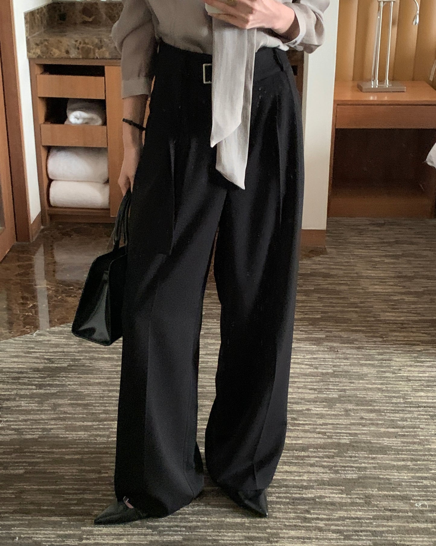 Buckle Tie Wide Leg Trousers