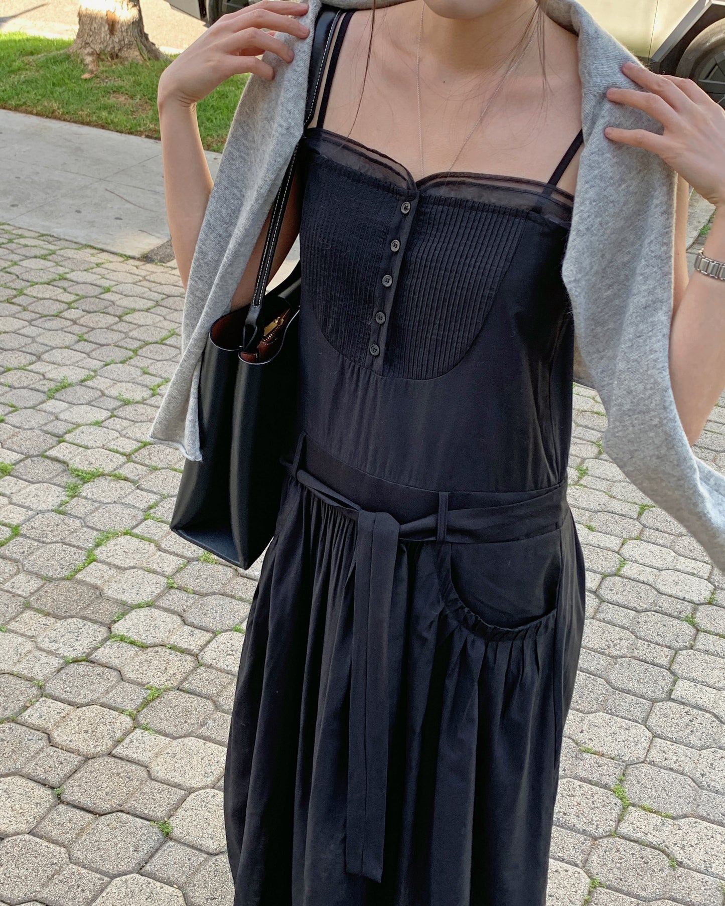 Pintuck Layering Maxi Dress