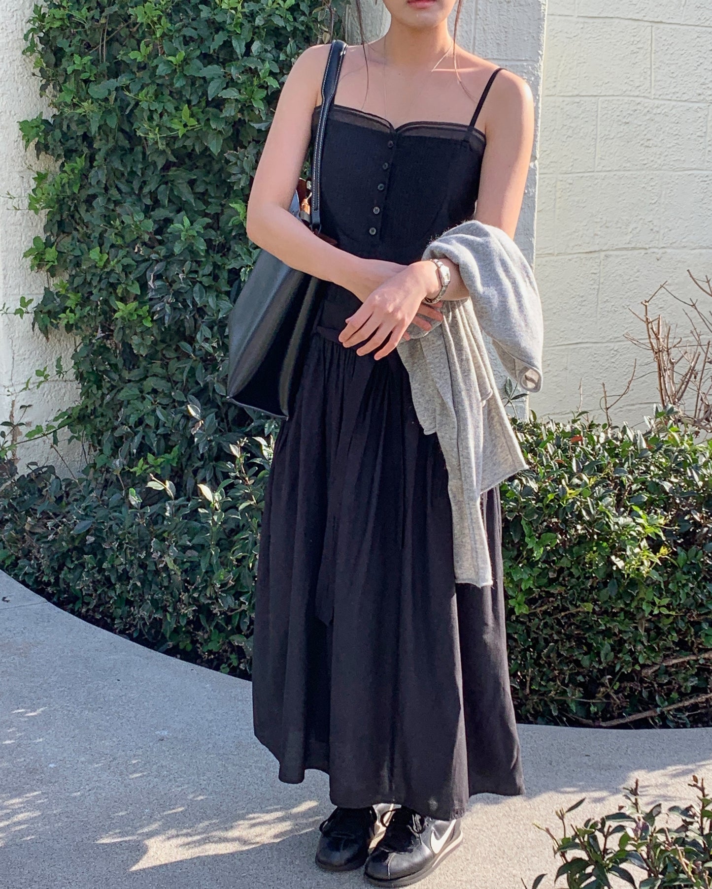 Pintuck Layering Maxi Dress