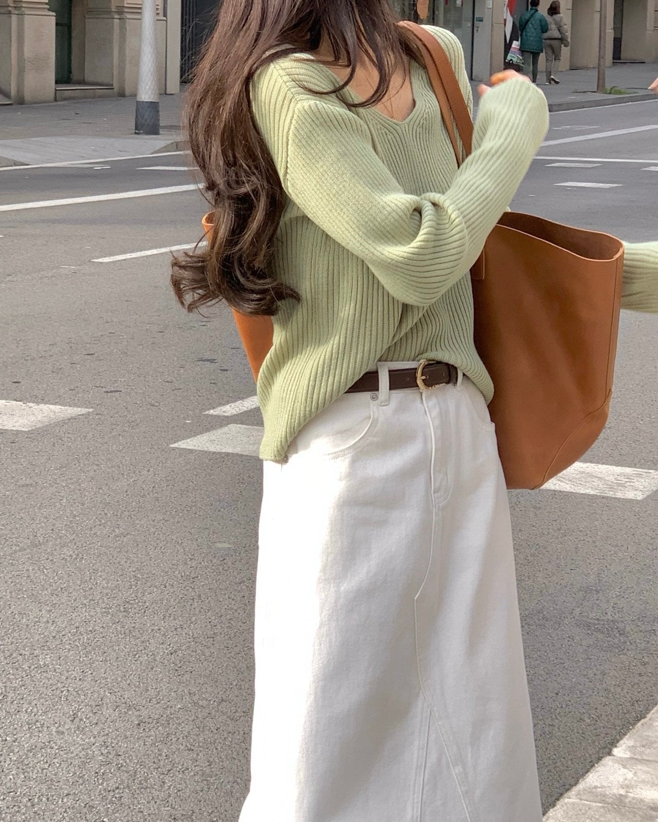 Deep V Ribbed Knit Pullover