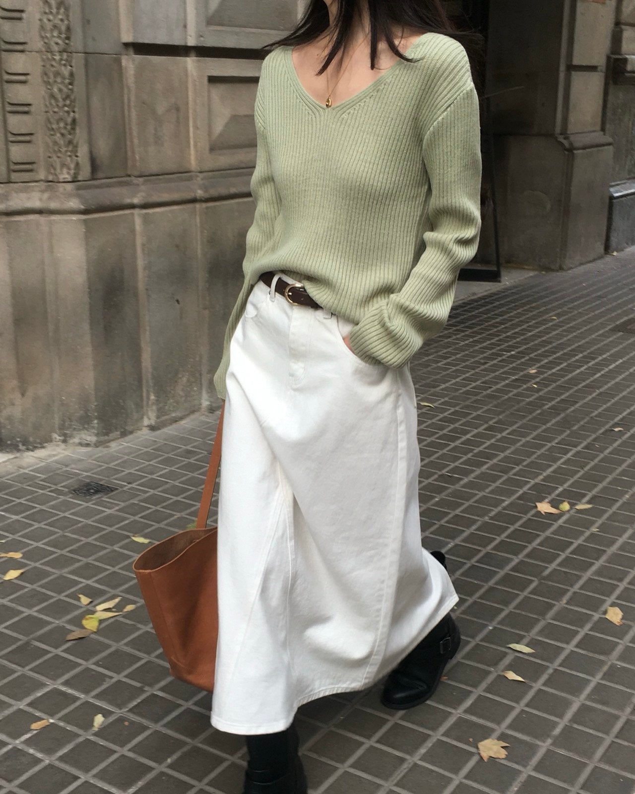 Deep V Ribbed Knit Pullover