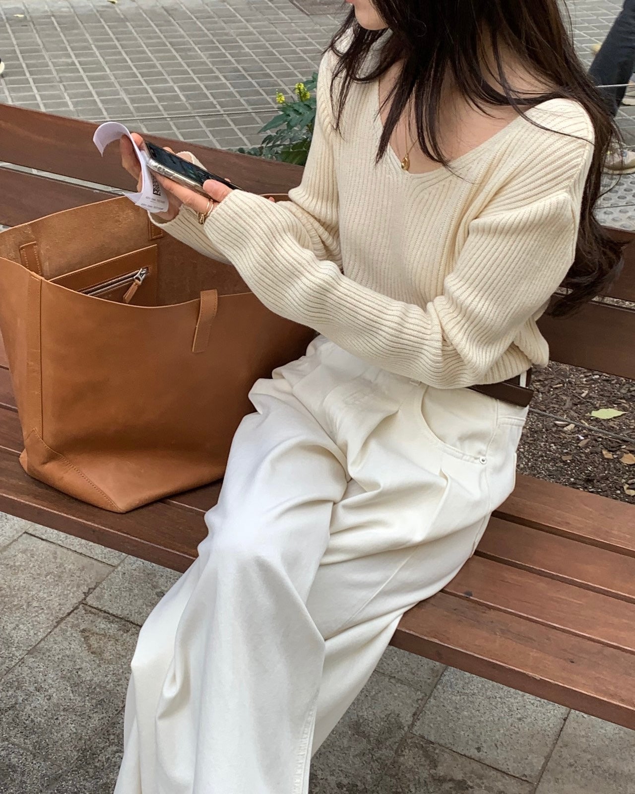 Deep V Ribbed Knit Pullover