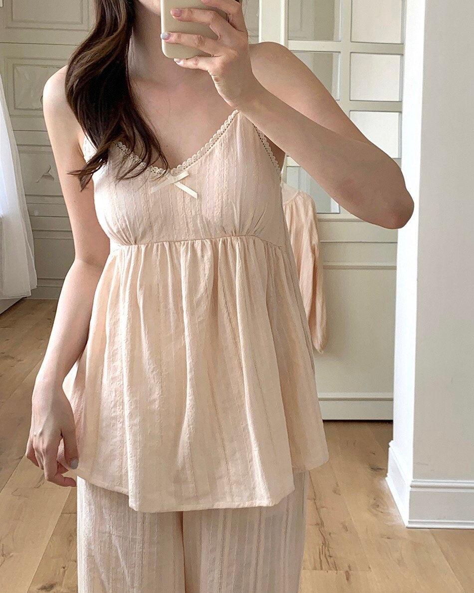 Linen Cami Cardigan Pajama Set