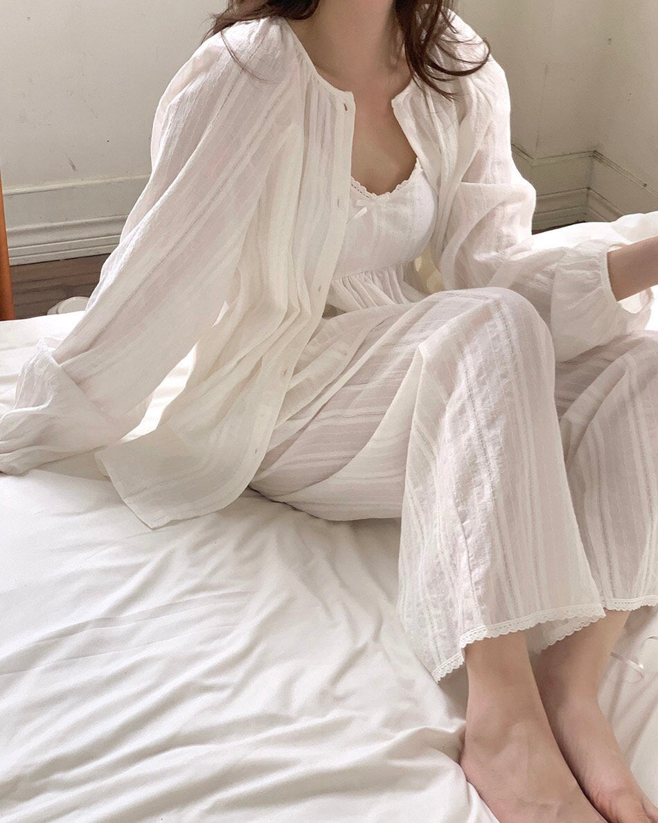 Linen Cami Cardigan Pajama Set