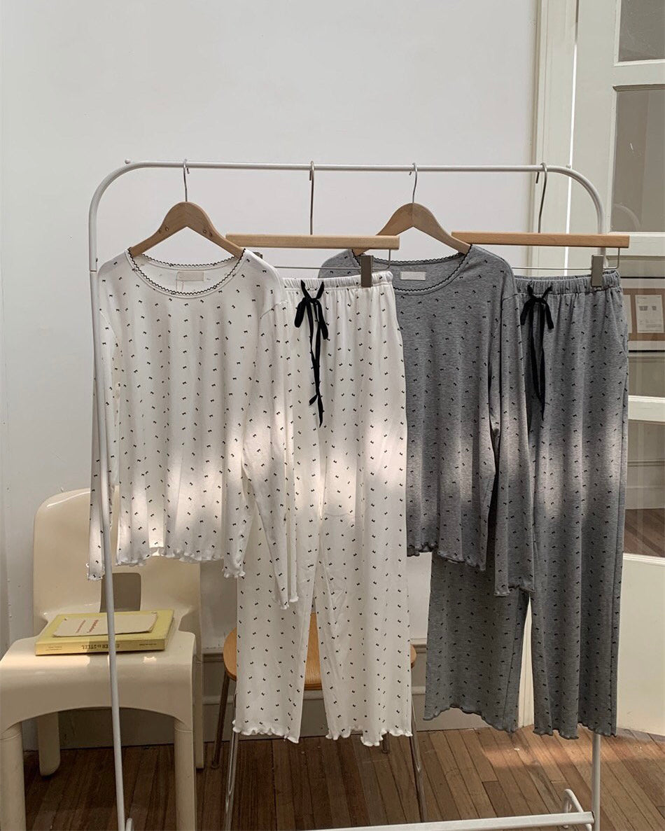 Ditsy Black Bow Pajama Set