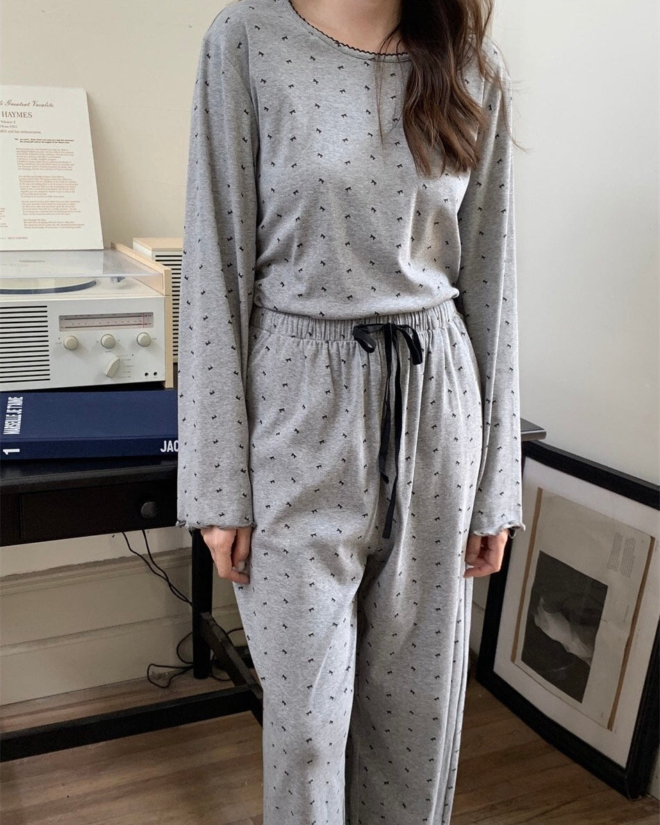 Ditsy Black Bow Pajama Set