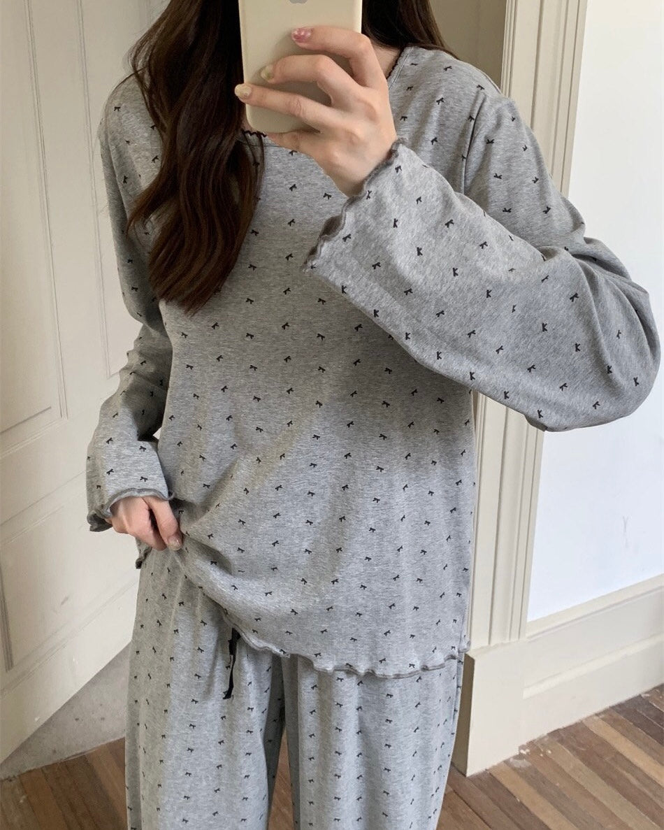 Ditsy Black Bow Pajama Set