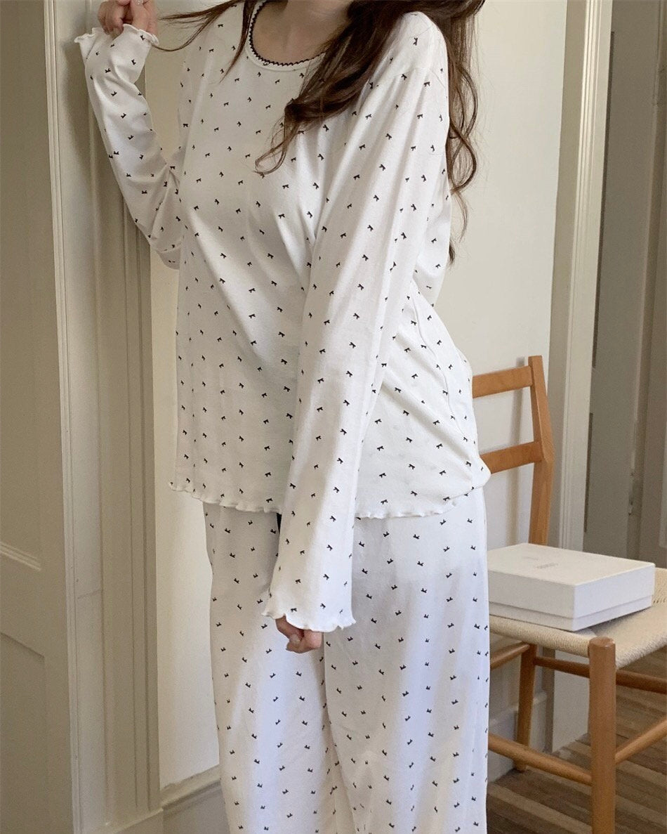 Ditsy Black Bow Pajama Set