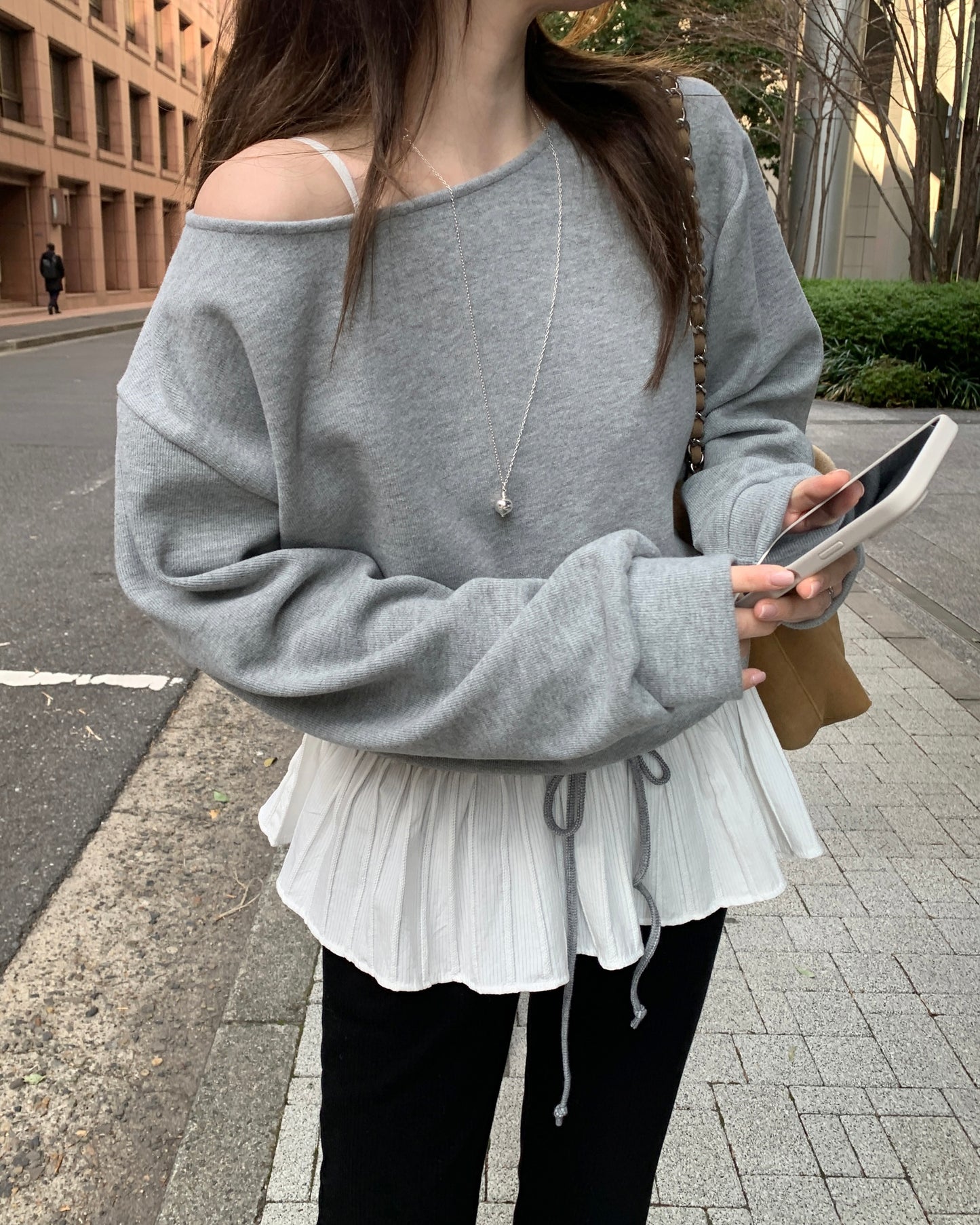 Ruffle Peplum Peach Skin Sweatshirt