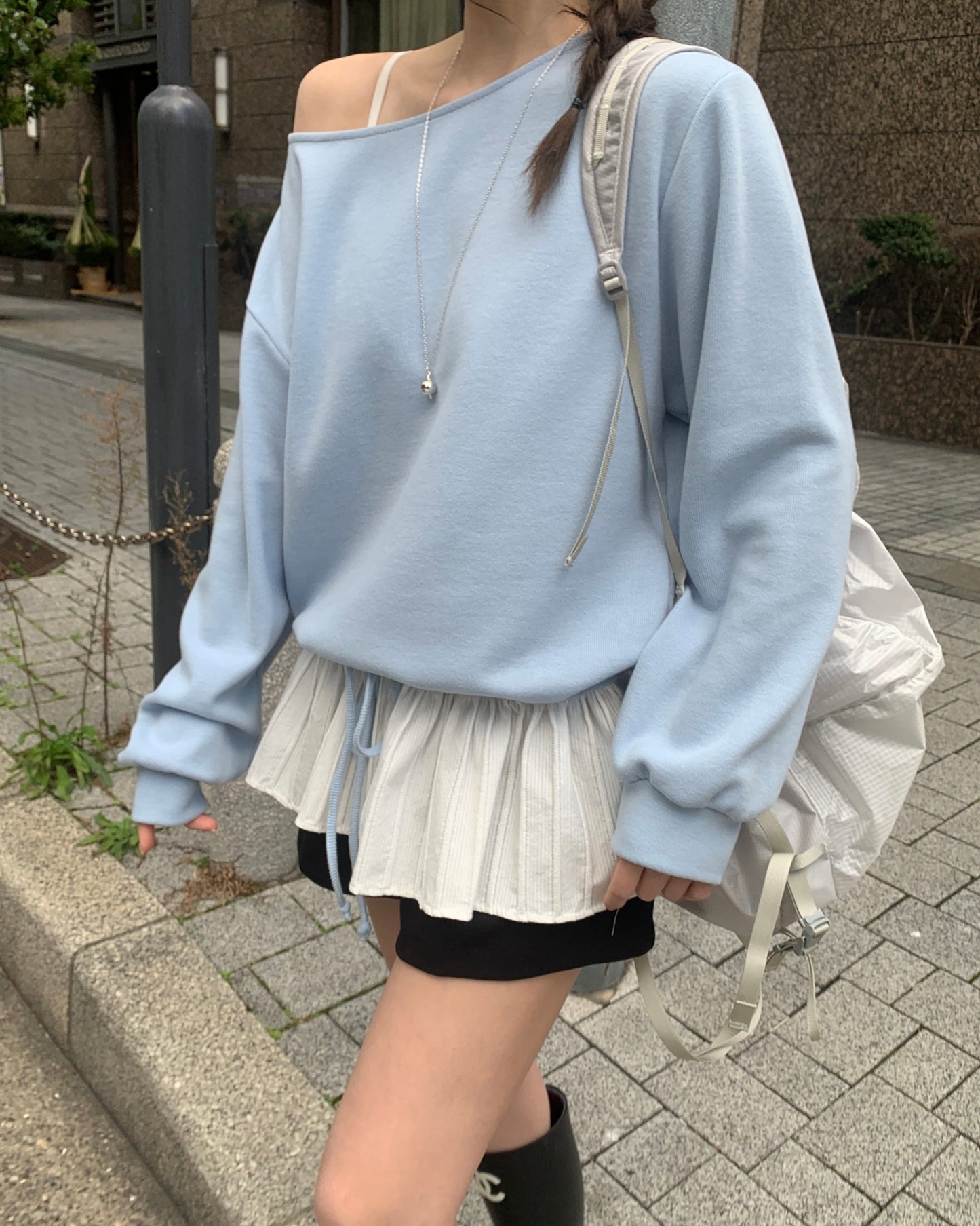 Ruffle Peplum Peach Skin Sweatshirt