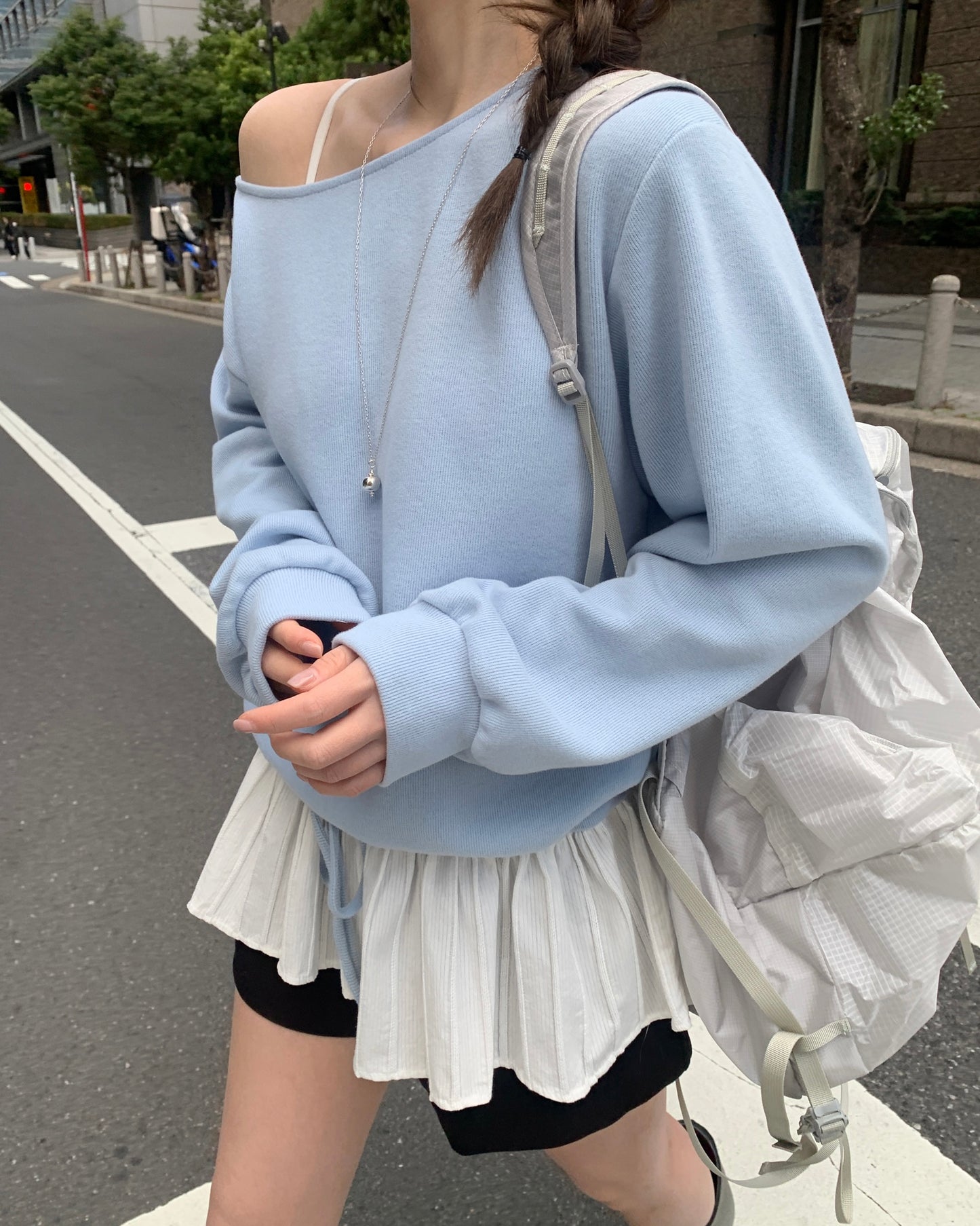 Ruffle Peplum Peach Skin Sweatshirt