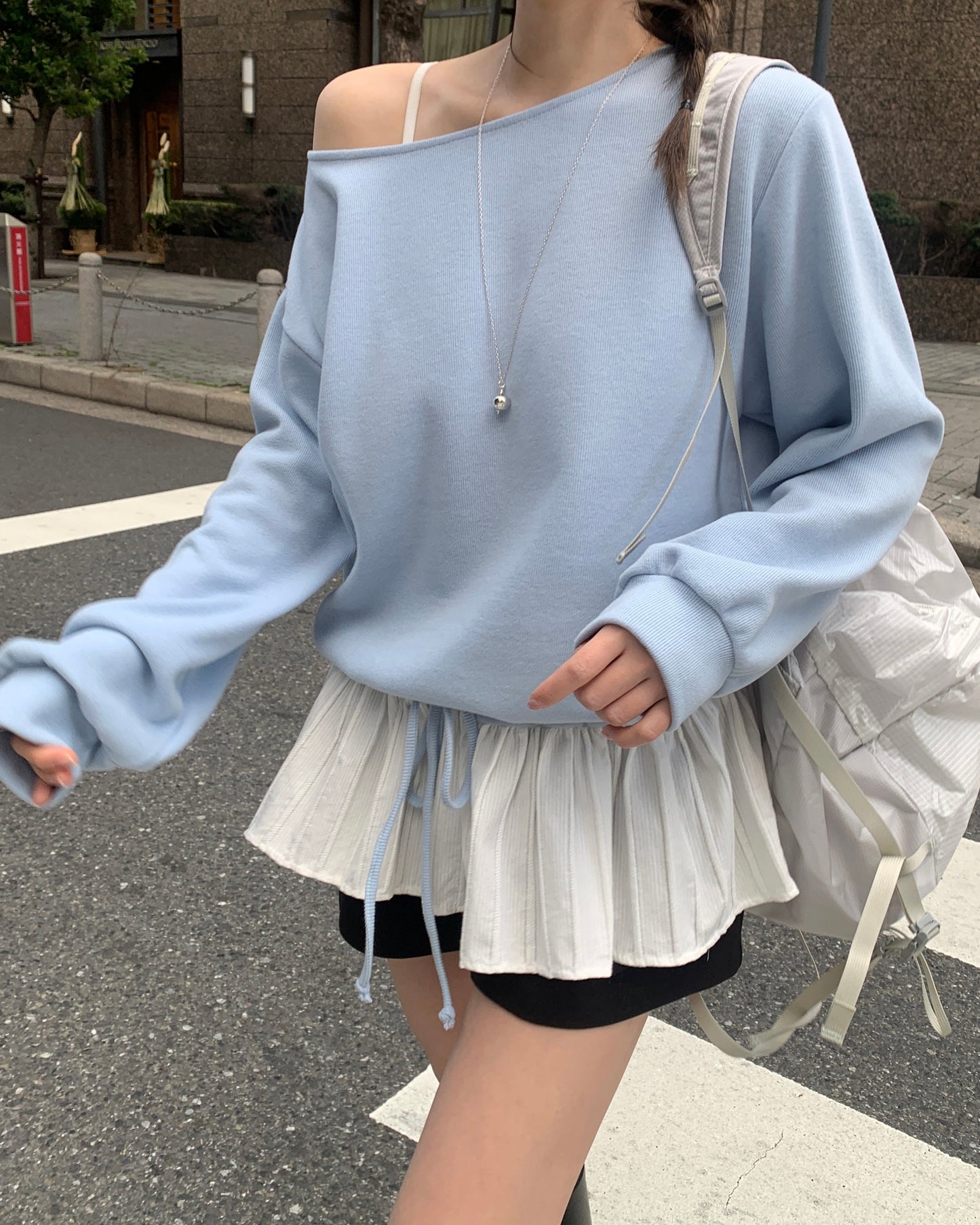 Ruffle Peplum Peach Skin Sweatshirt