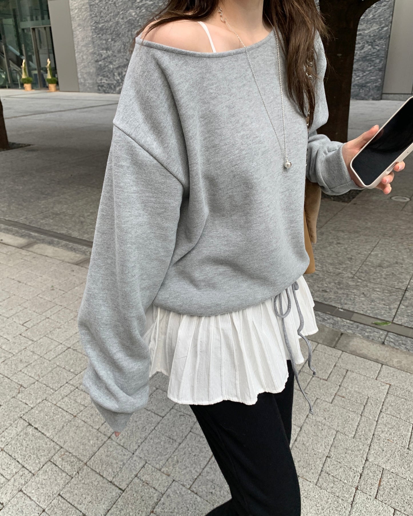 Ruffle Peplum Peach Skin Sweatshirt