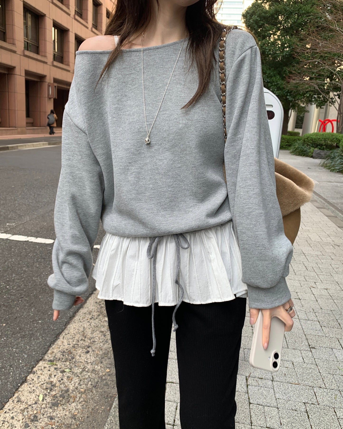 Ruffle Peplum Peach Skin Sweatshirt