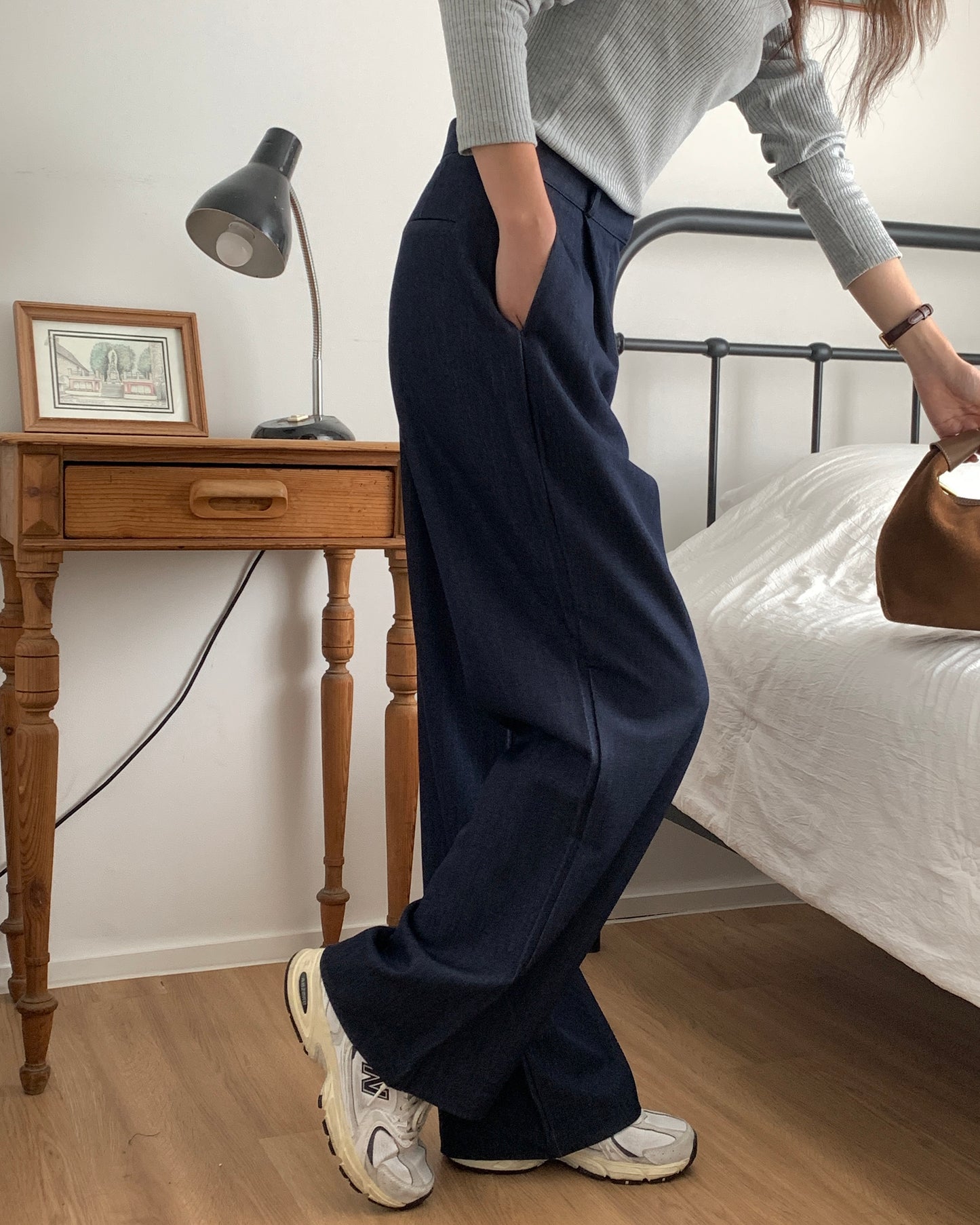 Pleated Wide Leg Indigo Trousers