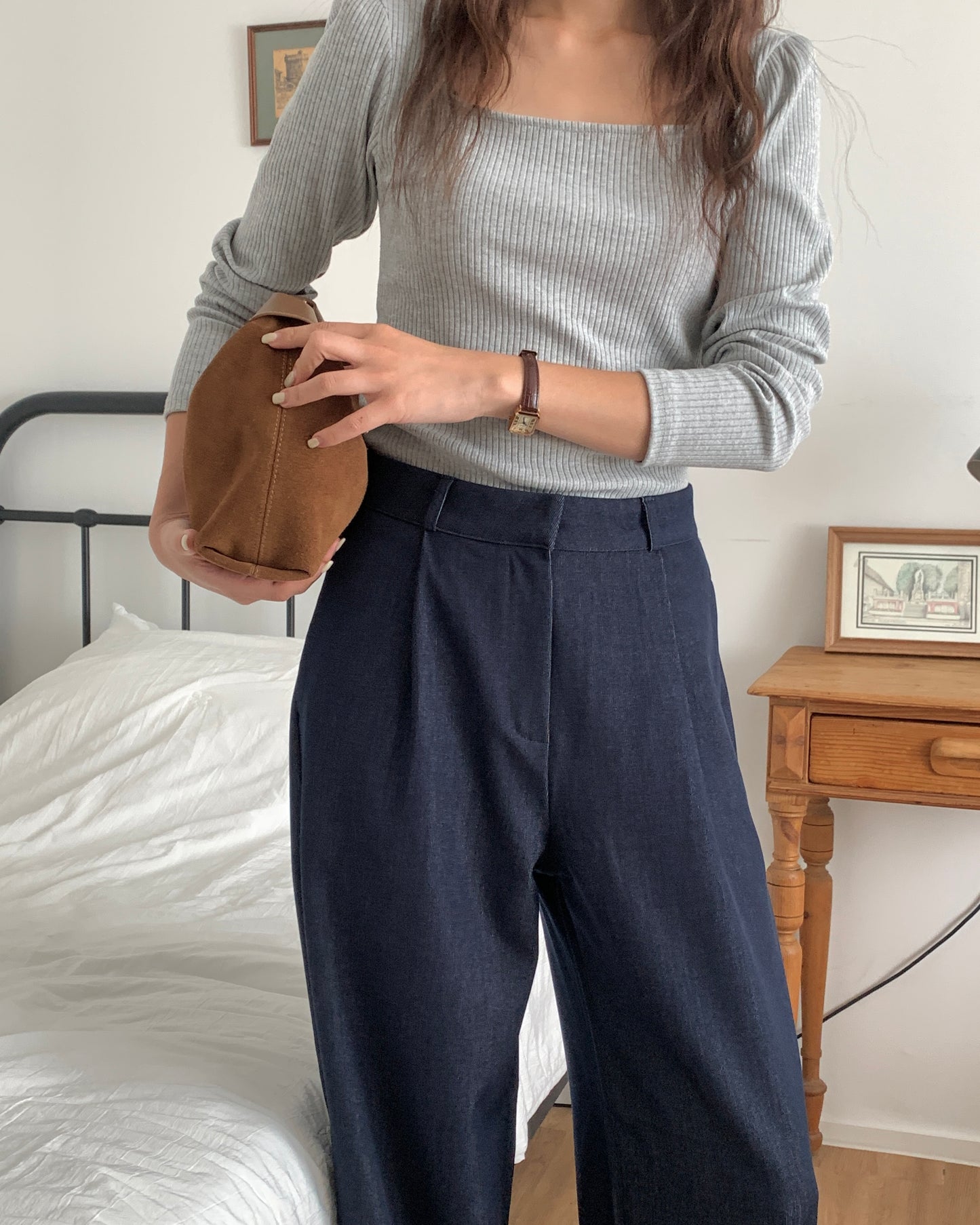 Pleated Wide Leg Indigo Trousers