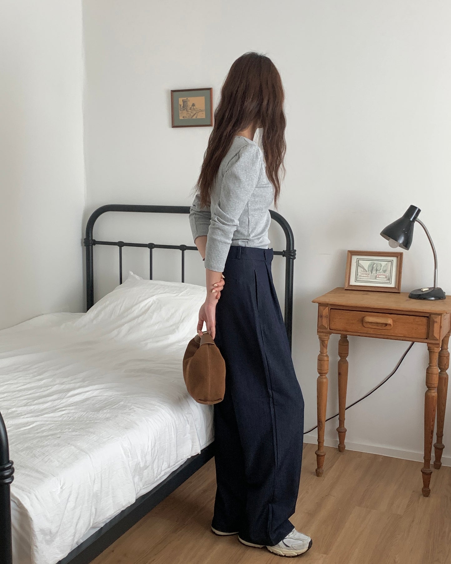 Pleated Wide Leg Indigo Trousers