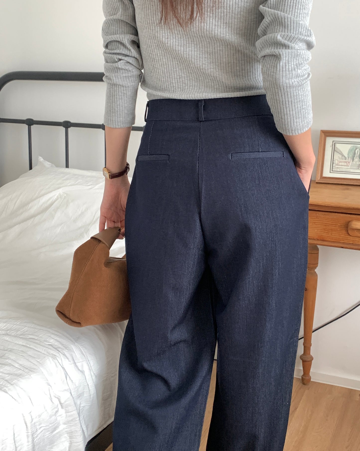Pleated Wide Leg Indigo Trousers