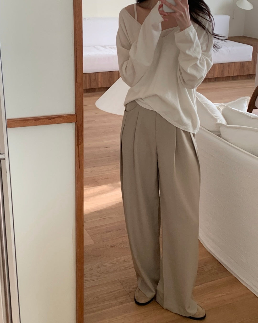 Taupe Pintuck Trousers