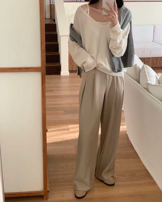 Taupe Pintuck Trousers