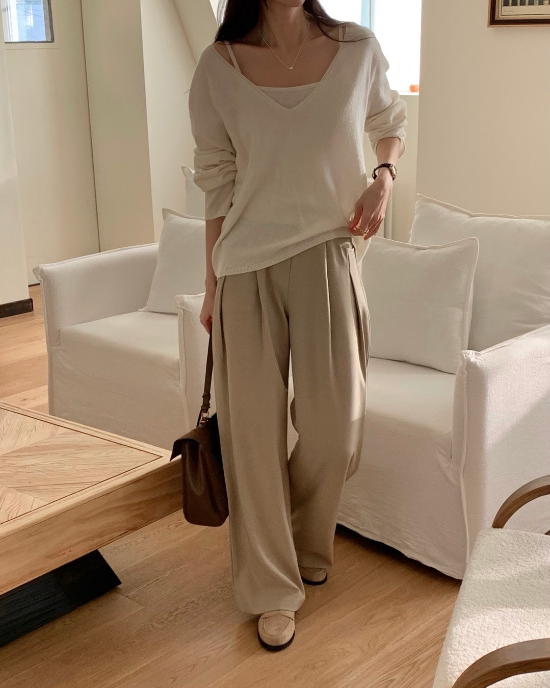 Taupe Pintuck Trousers