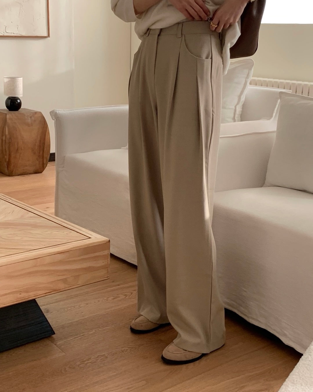 Taupe Pintuck Trousers