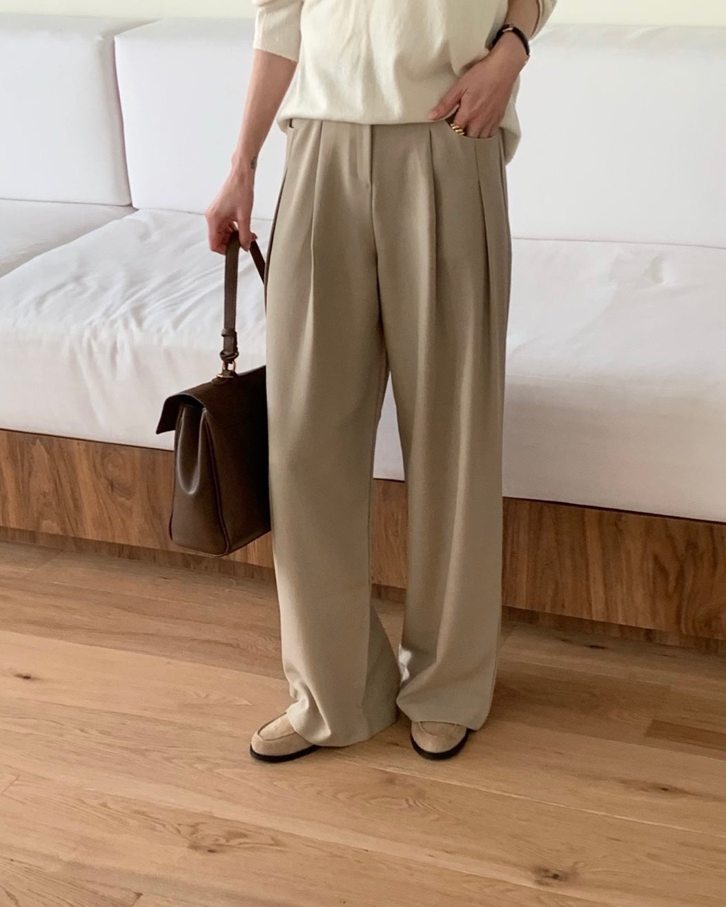 Taupe Pintuck Trousers