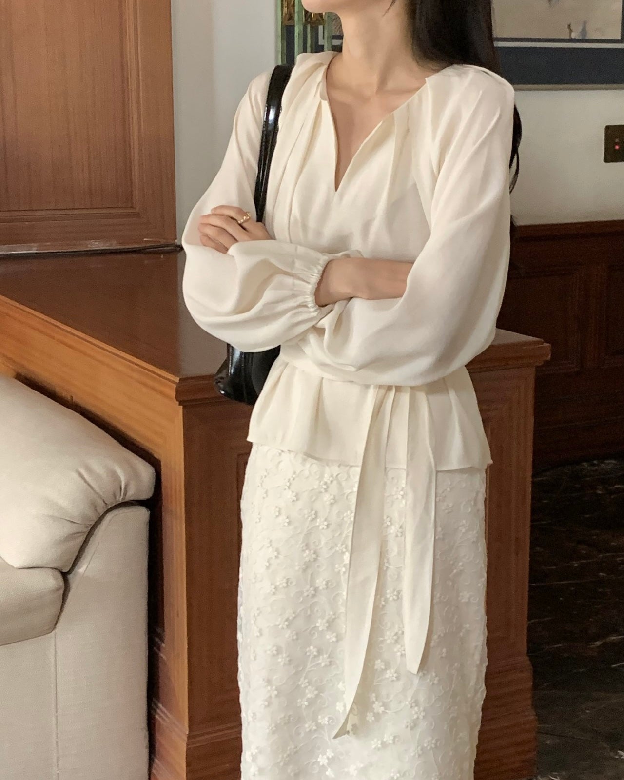 Tie-Waist Pleated Blouse