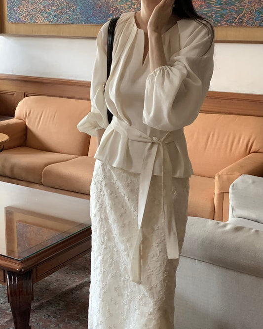 Tie-Waist Pleated Blouse