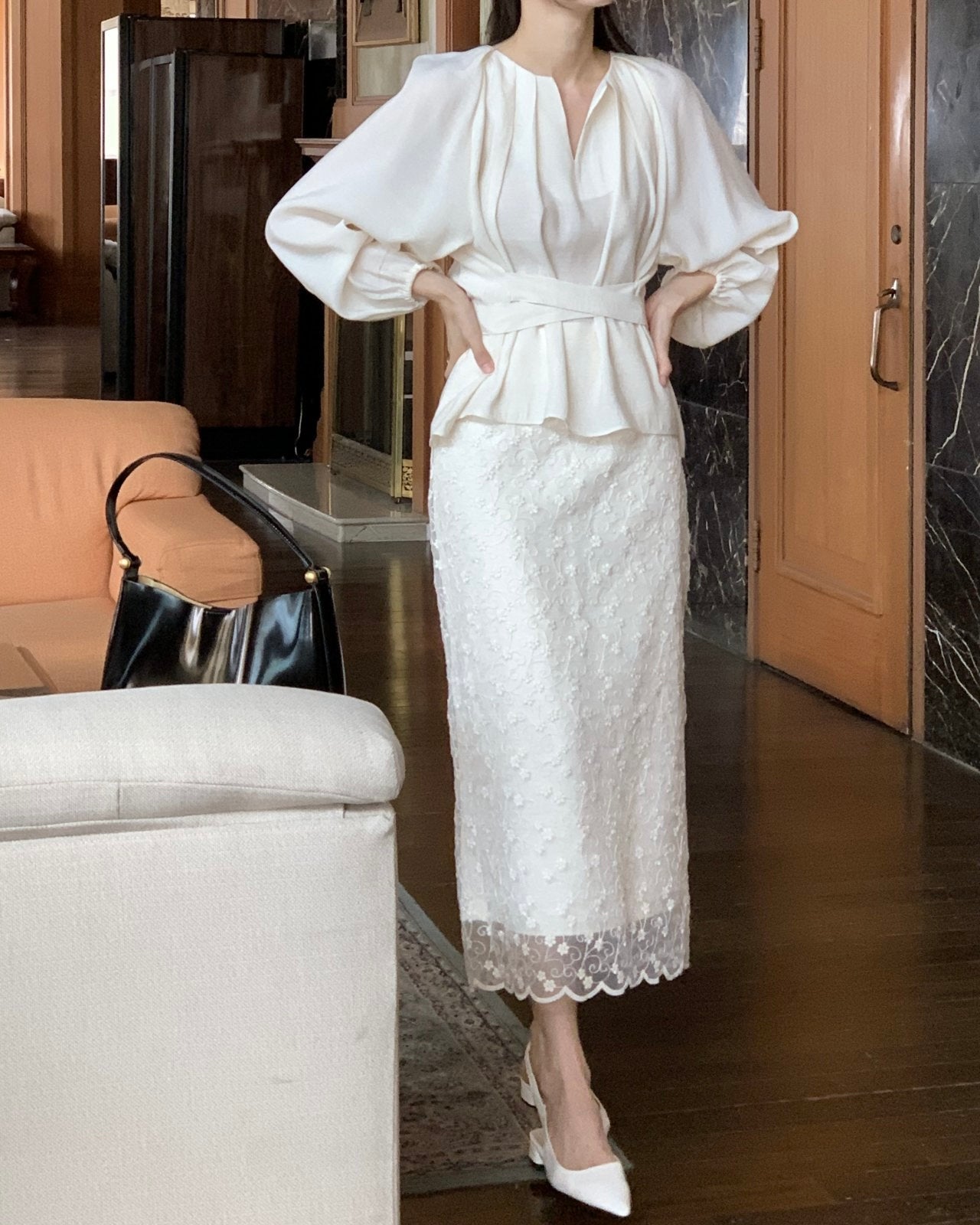 Tie-Waist Pleated Blouse