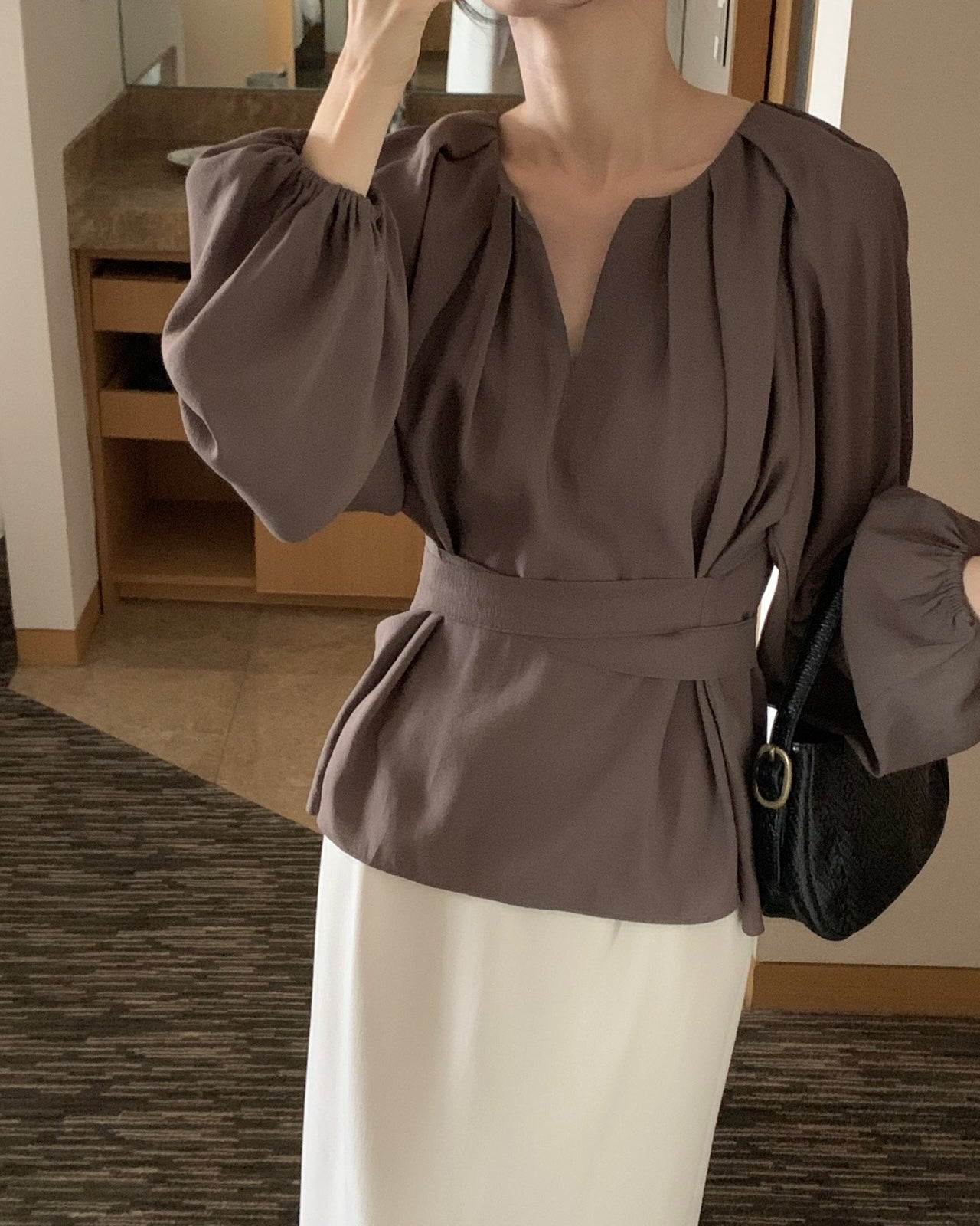 Tie-Waist Pleated Blouse