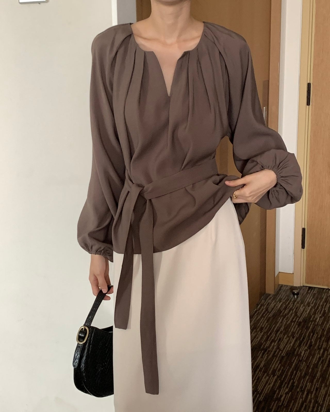 Tie-Waist Pleated Blouse